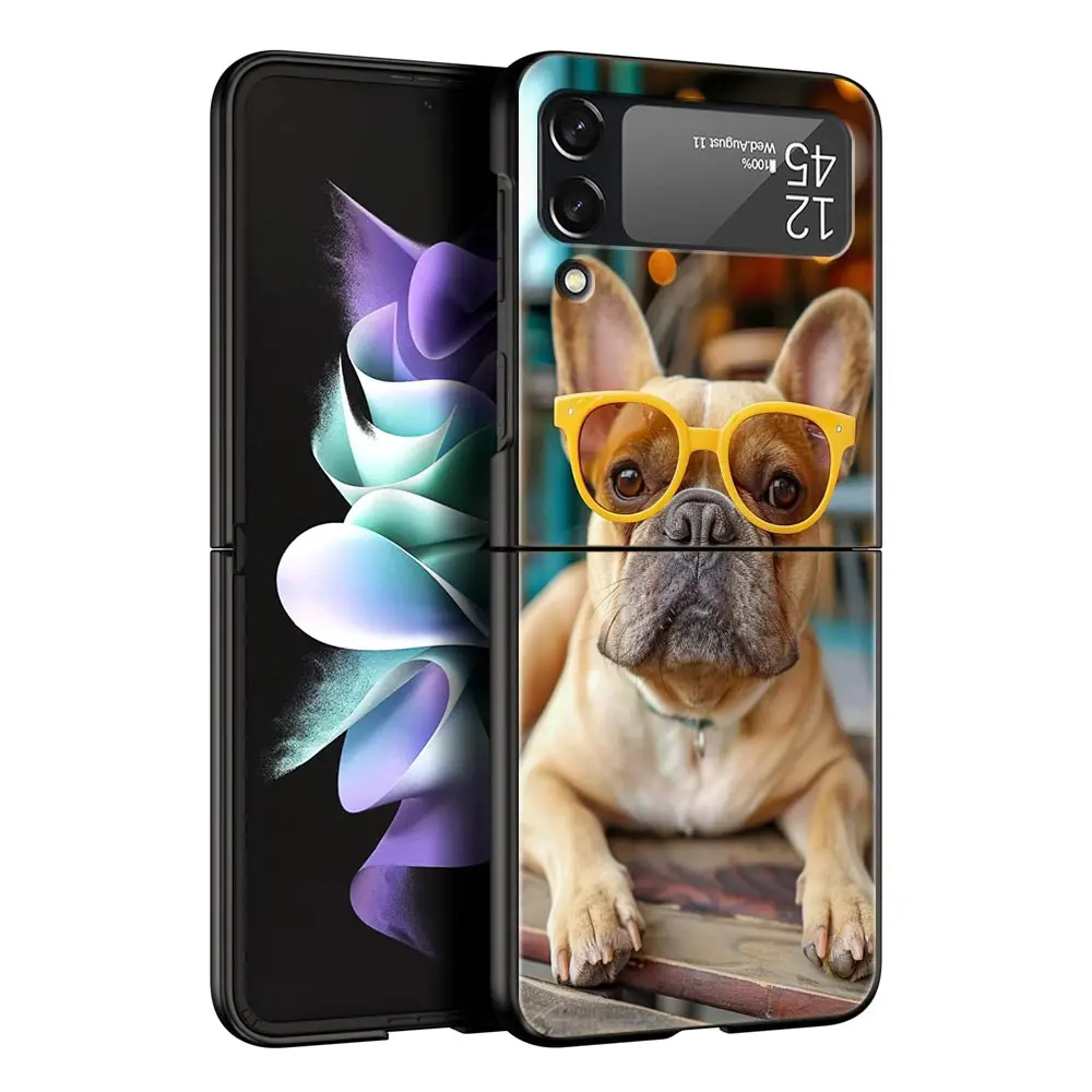 Funda de teléfono para perro Bulldog Francés para Samsung Galaxy Z Flip3 Flip4 Flip5, carcasa para Z Flip 3 4 5 6 7, funda trasera plegable dura - imagen 4