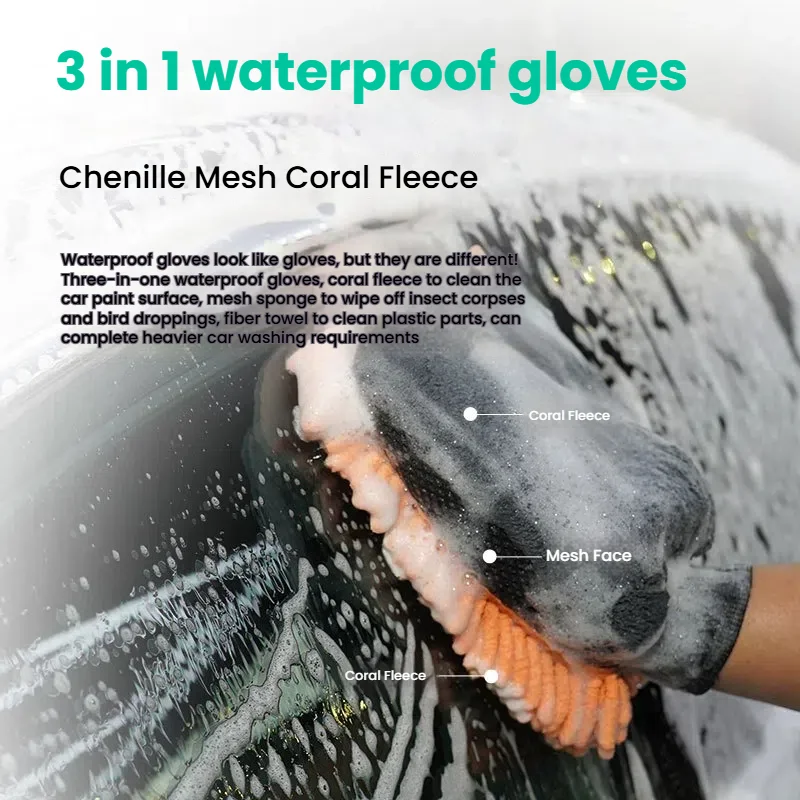 Guantes para lavado de coches, guantes impermeables de chenilla de microfibra, manopla de limpieza para coche, cepillo para detalles, cuidado automático, guante de doble cara - imagen 2