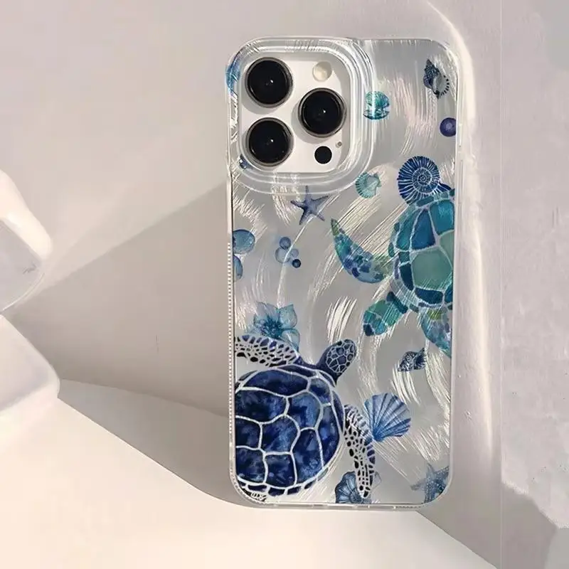 Funda de tortuga marina para iPhone 12 13 Mini 11 14 15 16 Pro Max SE XR 7 8 Plus, carcasa protectora de pantalla a prueba de golpes