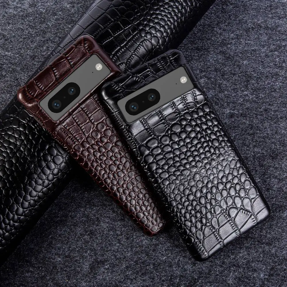 Para Google Pixel 7 Pro funda de piel auténtica de grano de cocodrilo para teléfono Pixel 10 6Pro 5A capa protectora trasera Carcasa - imagen 2