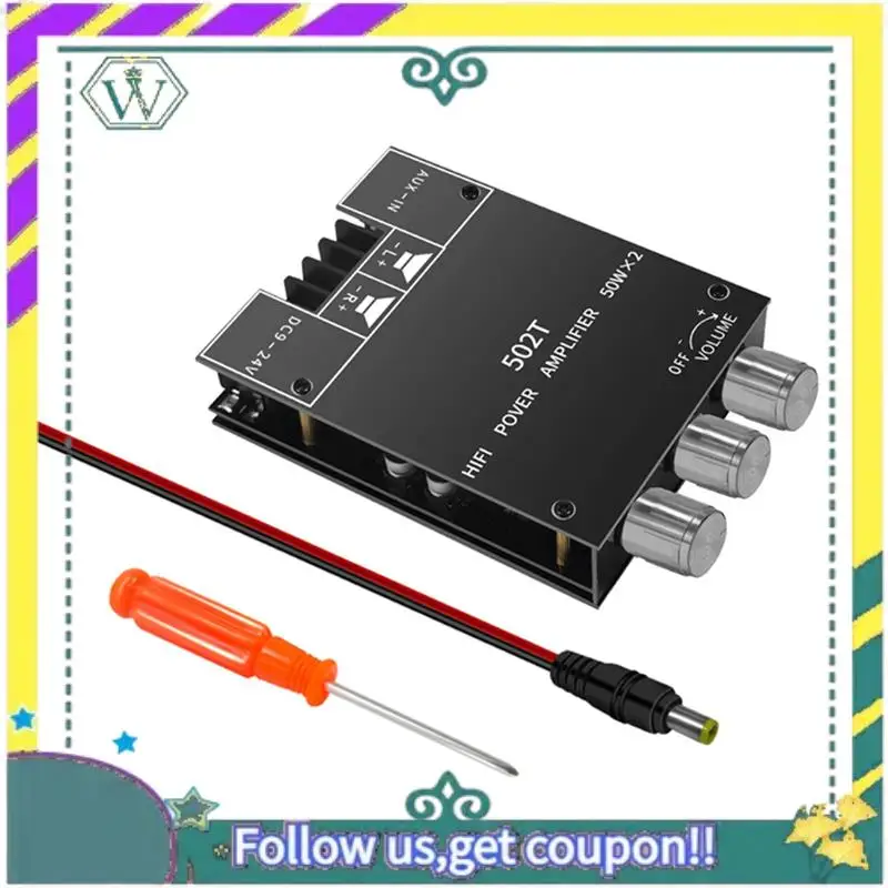 Módulo de audio A28Q-ZK-502T Módulo de audio Bluetooth 5.0 50Wx2 Módulo de amplificador auxiliar digital de potencia inalámbrica Bajo y agudo