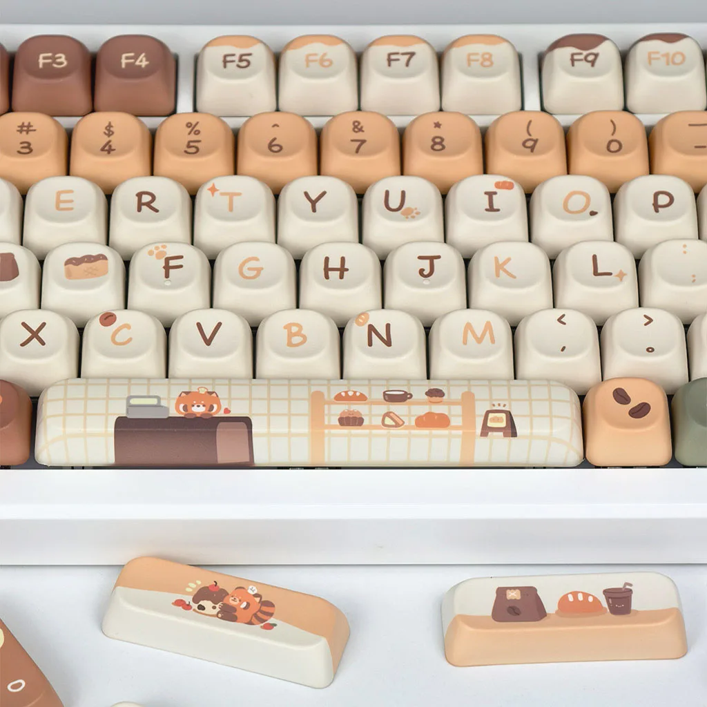 Juego de teclas de café Panda rojo, perfil MOA, dibujos animados, bonitos teclas personalizadas para teclado mecánico, sublimación PBT, Retro, amarillo y marrón - imagen 4