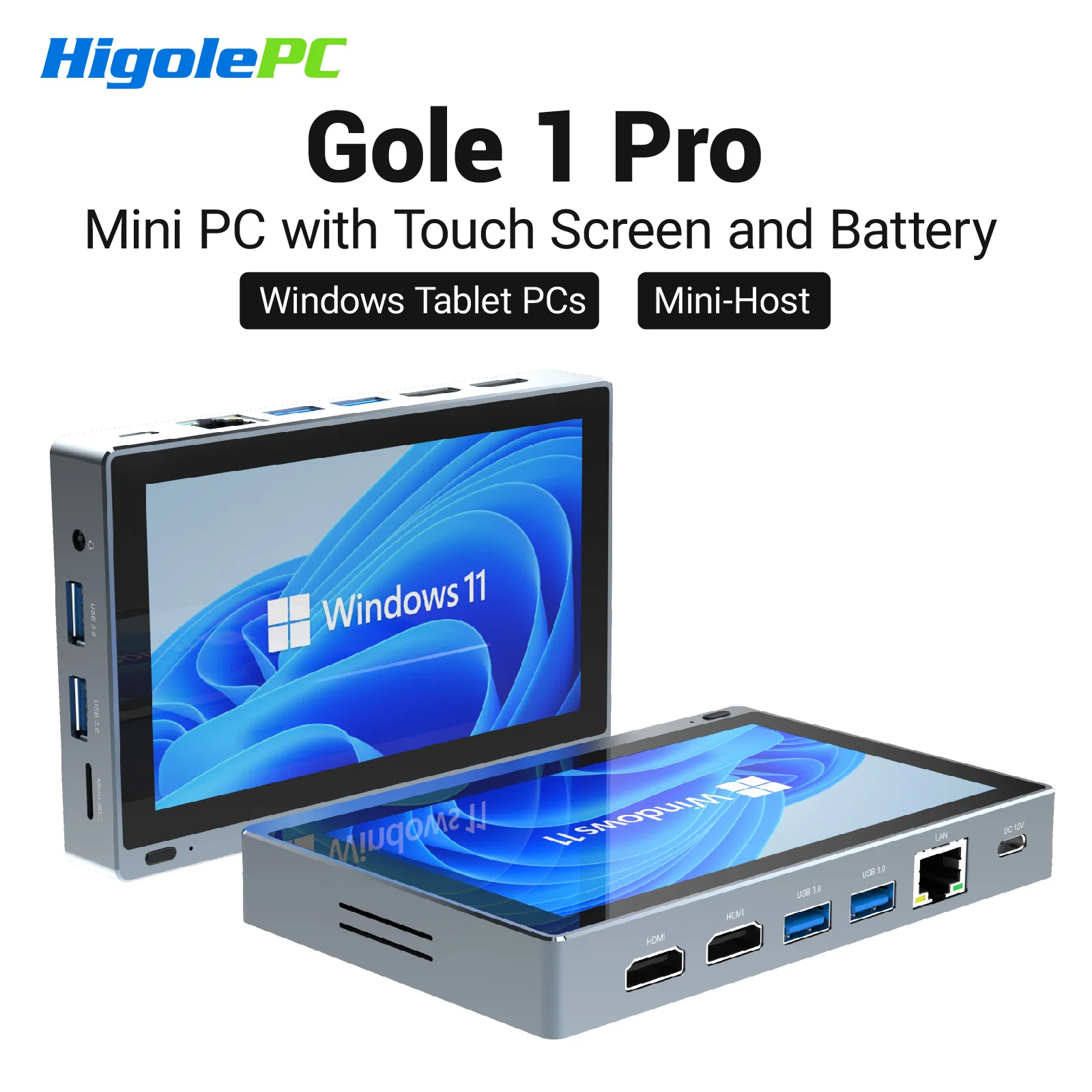 Higole Gole 1 Pro 5,5 ''Mini PC sin ventilador Intel J4105 Windows 11 WiFi5 8G 128G 2500mAh con pantalla portátil PC de escritorio Mini ordenador