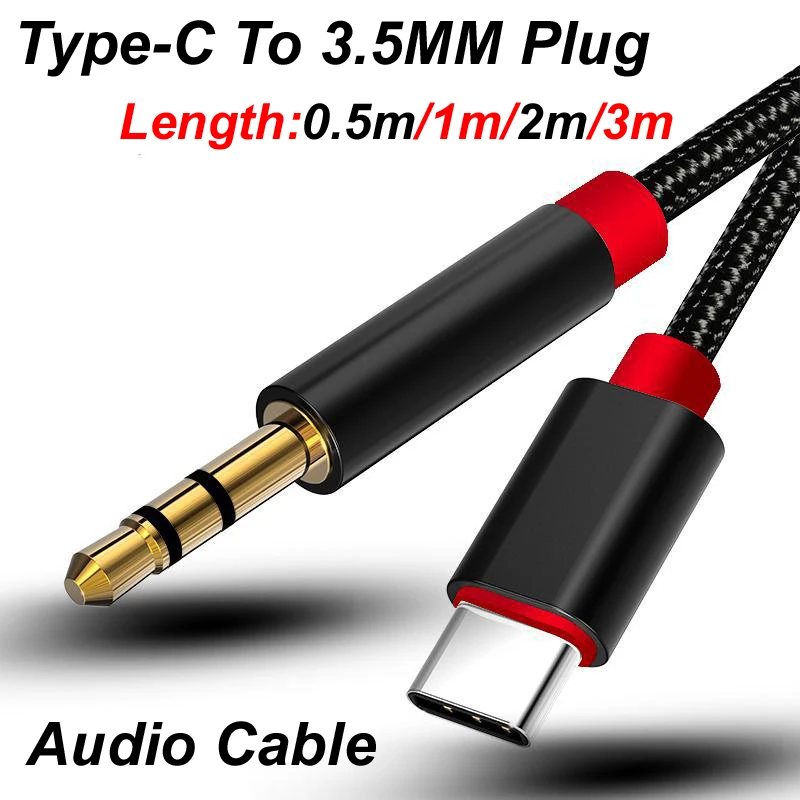 Adaptador de Cable auxiliar tipo C para teléfono Xioami, Conector de Audio macho de 0,5 m/1m/2m/3m, USB-C a 3,5mm