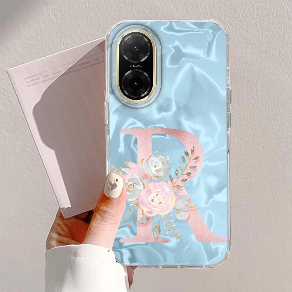 Funda de teléfono a prueba de golpes con letras y flores de A-Z para Xiaomi, Redmi Note 12, 10, 8, 9, Pro, 10S, 9s, color rosa y azul - imagen 4