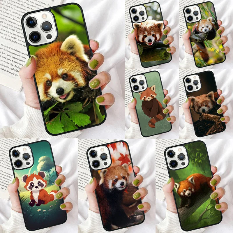 Funda de teléfono con Panda Rojo para iPhone, carcasa trasera de animales bonitos para iPhone 15 14 12 13 mini 6 7 8 PLUS X XS XR 11 PRO MAX SE 2020