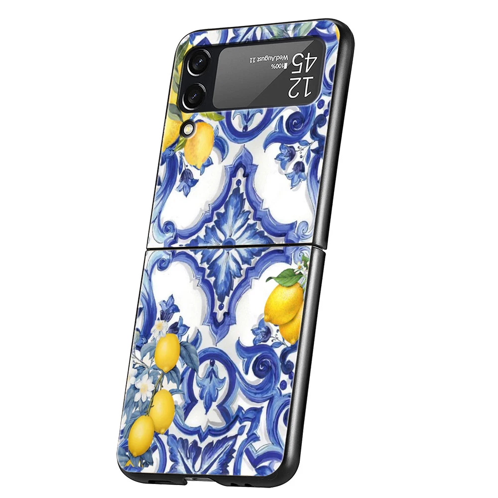 Funda de teléfono de lujo para Samsung Galaxy Z Flip 3 4 5 6 PC plegable dura para Samsung Z Flip3 Flip4 Flip5 cubierta Retro fruta limón - imagen 2