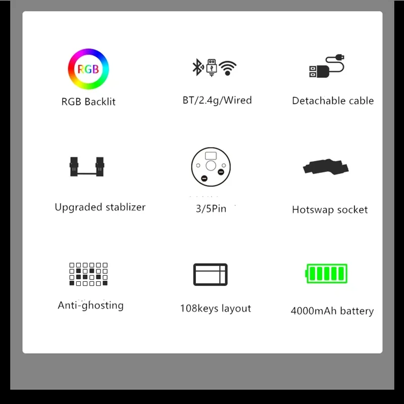 MATHEW TECH YG108 Teclado mecánico 100% 108 teclas Teclado mecánico RGB de 3 modos inalámbrico personalizado con panel numérico - imagen 5