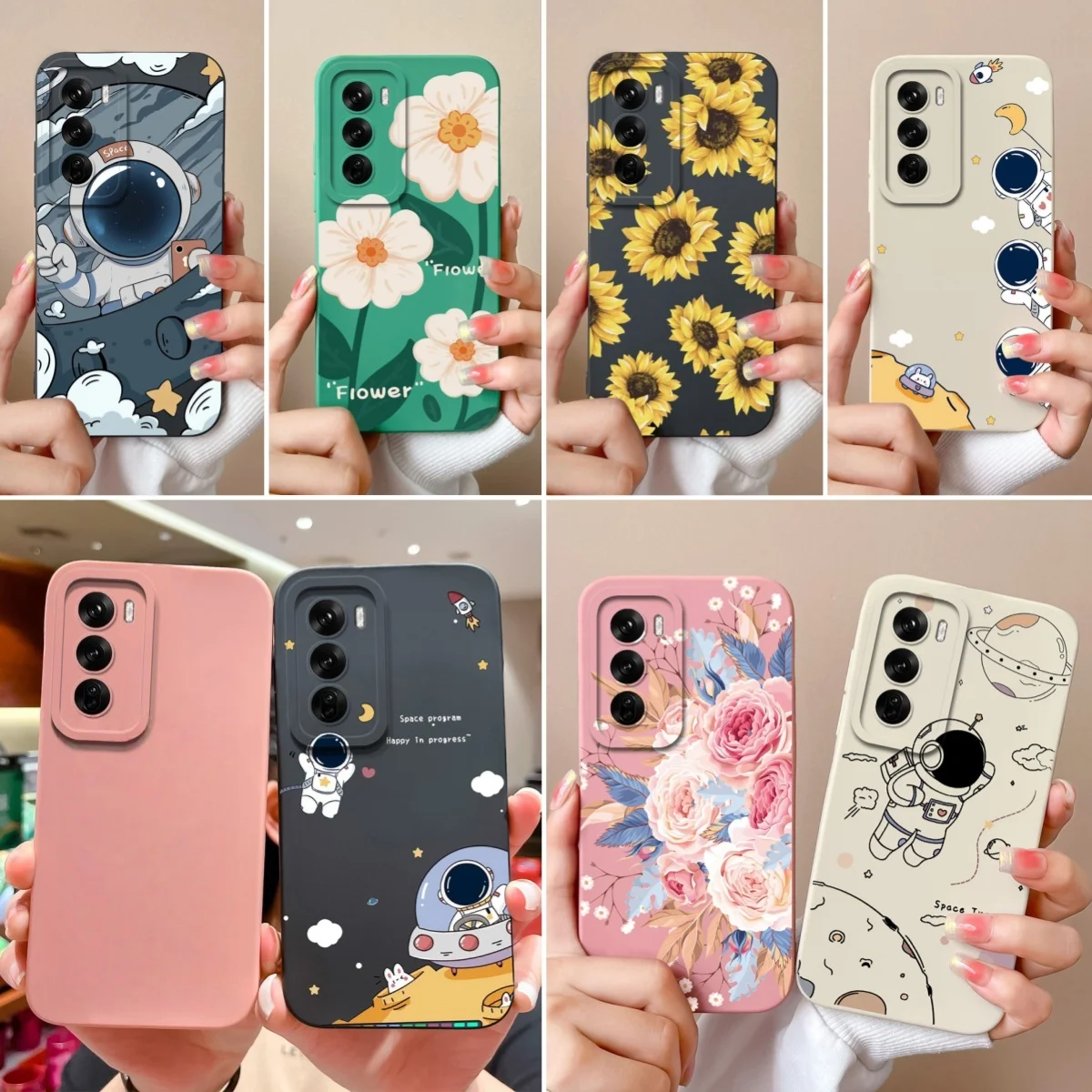 Para Oppo Reno 12 Pro 5G funda bonita Protector de cámara de astronauta para Oppo Reno12 Pro Capa suave de silicona líquida a prueba de golpes contraportada