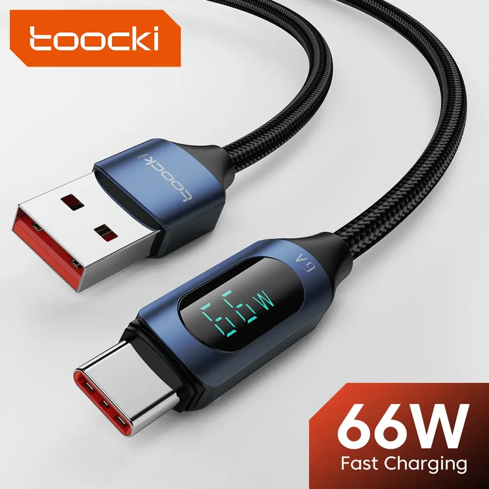 Toocki Cable USB tipo C 66W cargador de carga rápida USB A a USB C Cable de pantalla para iPhone 15 Xiaomi POCO F3 Realme Macbook iPad
