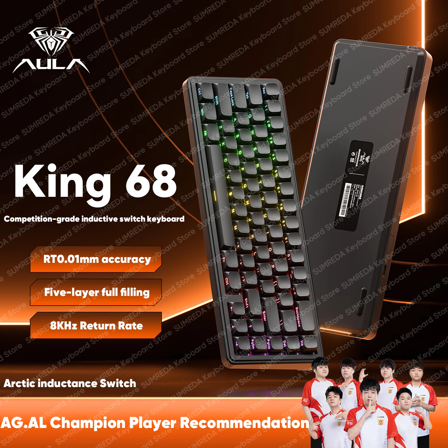 AULA King68 teclado mecánico para juegos por cable interruptor Inductor RT0.01MM 8KHz tasa de retorno 0,125 ms retardo Hotswap FPS teclado para jugadores - imagen 2