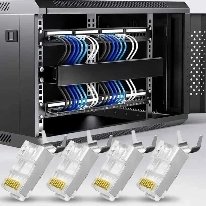 1-50 Uds paso a través de conectores blindados RJ45 Cat7/Cat6/Cat5 extremo de cristal chapado en oro 8P8C engarzado UTP Ethernet enchufe Modular - imagen 2