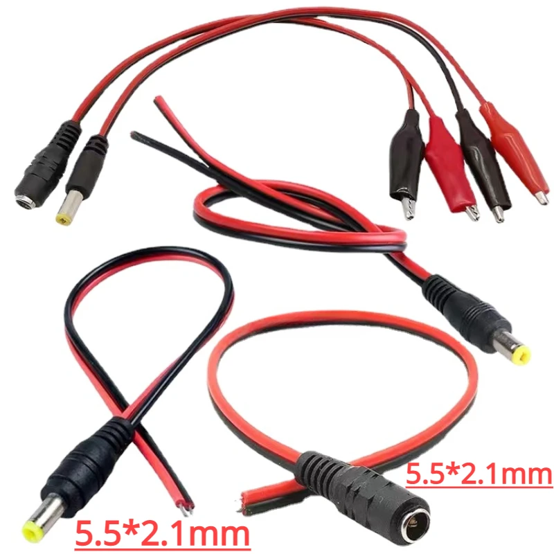 Conector Jack macho/hembra CC, pinzas de cocodrilo, Cable de alimentación de 12V a 2 pinzas de cocodrilo conectadas, voltaje 5,5x2,1mm