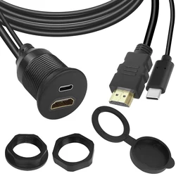 Cable de extensión de datos y vídeo 4K, compatible con USB C 2,0/3,0 y HDMI, para coche, barco, montaje empotrado, tablero, resistente al agua, 1M