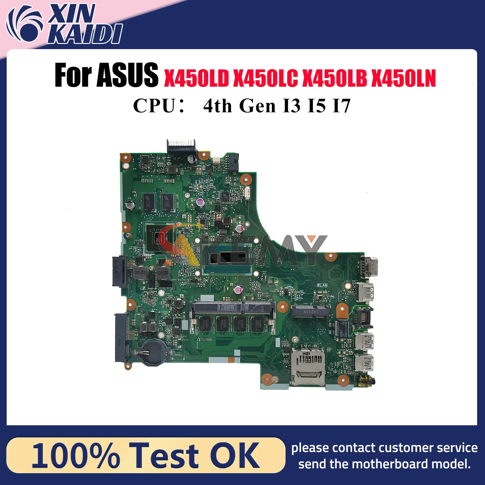 Placa base para ordenador portátil X450LD para ASUS K450L Y481L R409L X450LD VM480L X450LB X450LN X450LC W418L X450L R412L placa base I3 I5 I7 CPU