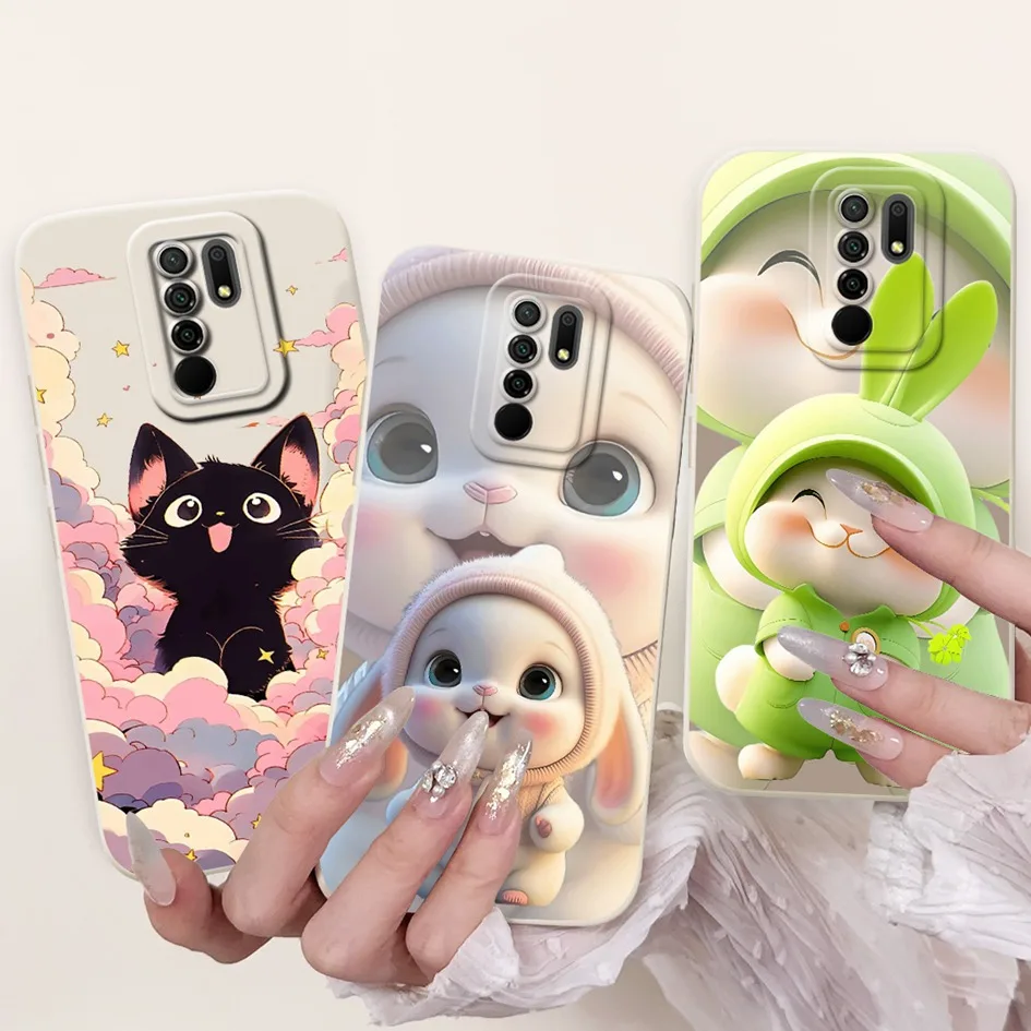 Fundas de teléfono para Xiaomi Redmi 9 9 Prime, funda trasera de silicona suave con dibujos de gato y conejo para Redmi9 9Prime, carcasa a prueba de golpes