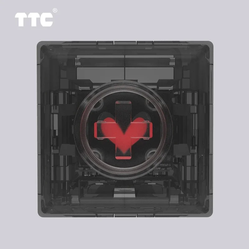 Teclado mecánico personalizado TTC Titan Heart Switch RGB, negro, transparente, 42g, lineal, 5 pines, Corazón gigante, lumbado, resorte largo dorado