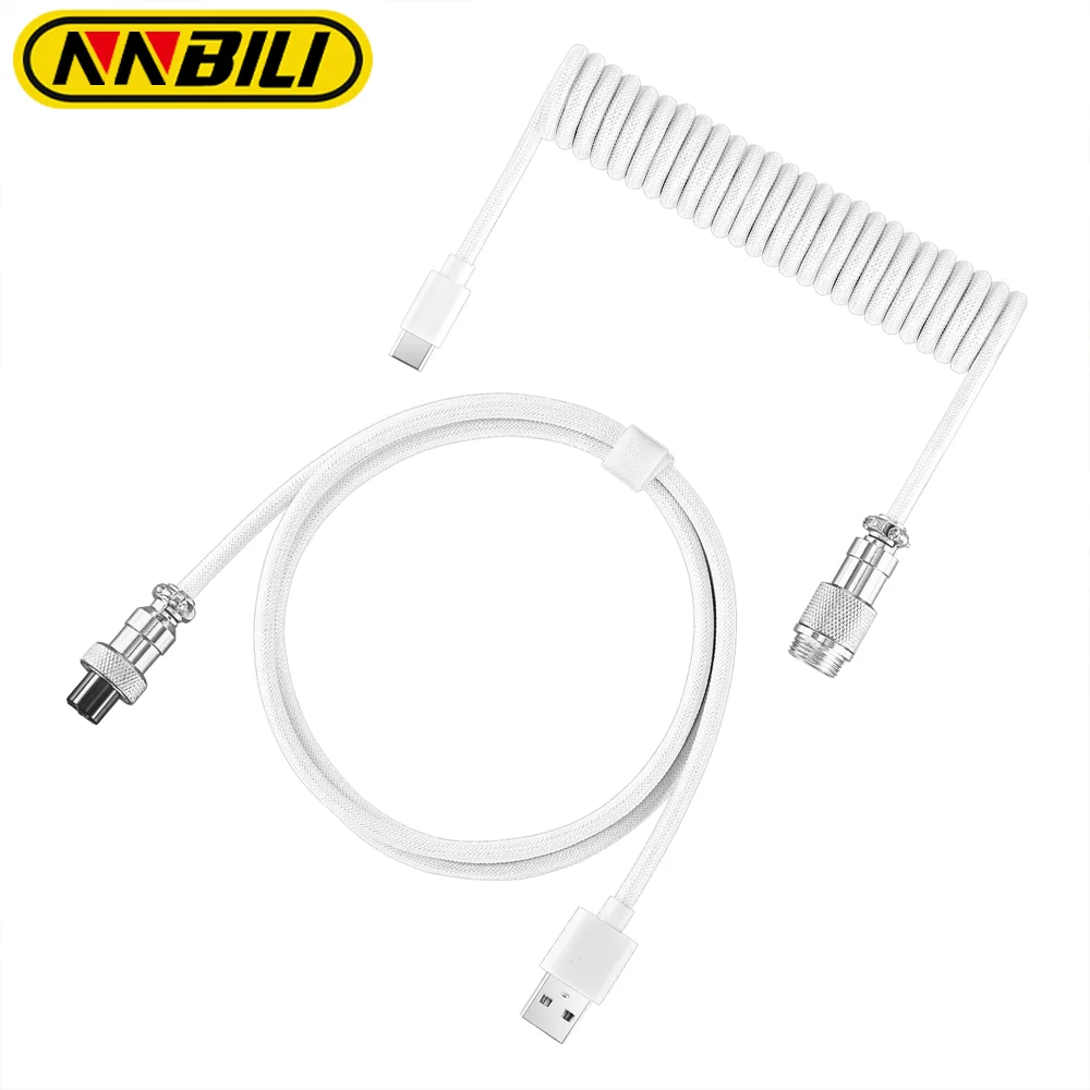 NNBILI 2024 nuevo Cable de teclado en espiral de 7 colores USB C para Cable de teclado mecánico para jugar con conector de aviador de Metal desmontable - imagen 2