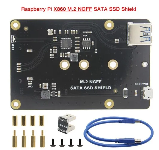 Raspberry Pi X860 M.2 NGFF 2280/2260/2242/2230 SATA SSD NAS Placa de expansión de almacenamiento con puente USB 3,0 para Raspberry Pi/ROCK64 - imagen 3