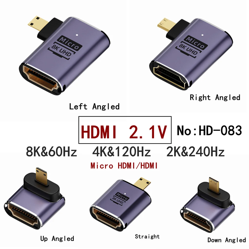 UHD 8K 48Gbps HDMI Mini Micro adaptador 90 270 grados ángulo recto Mini Micro HD macho a HDMI Compatible hembra adaptador Contector - imagen 3