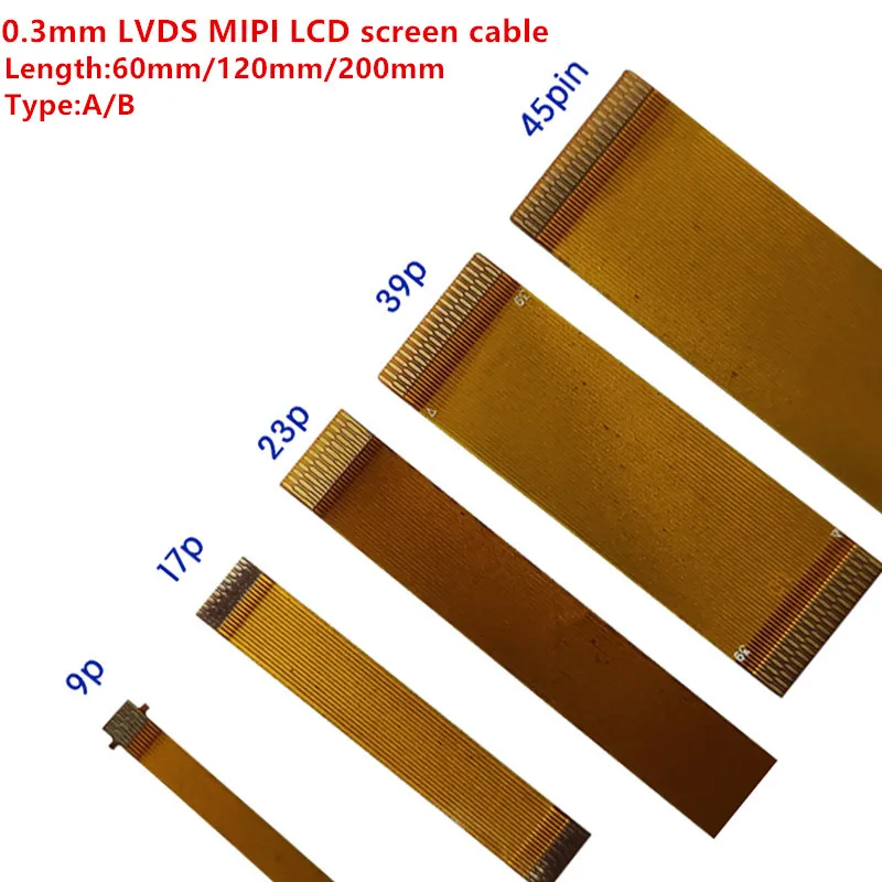 Conector de Cable LVDS de línea FPC FFC, Cable plano Flexible de cinta MIPI de paso de 0,3mm, 23 Pines, 25 pines, 31 Pines, 35 Pines, 39 Pines, 45 Pines, 51 pines tipo A/B