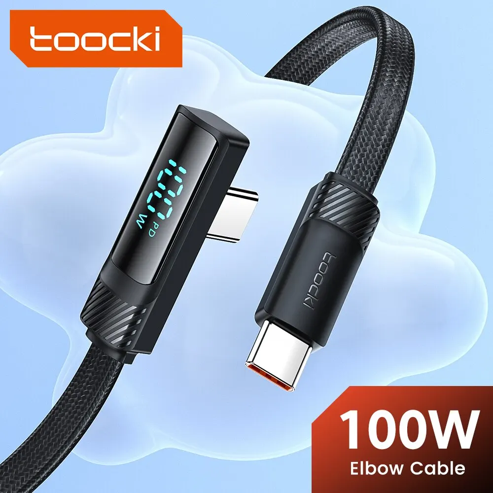 Toocki-Cable USB tipo C para iPhone 15, Samsung, Huawei, Xiaomi, 100W, pantalla Digital de ángulo de 90 grados