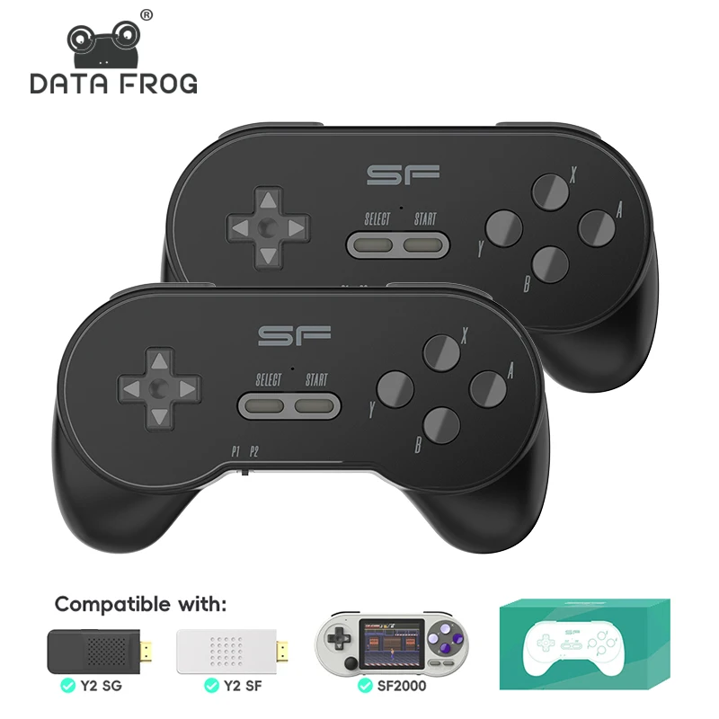 DATA FROG 1/2 Uds controlador de juego inalámbrico negro para consola de videojuegos SF2000 controlador portátil regalo para niños