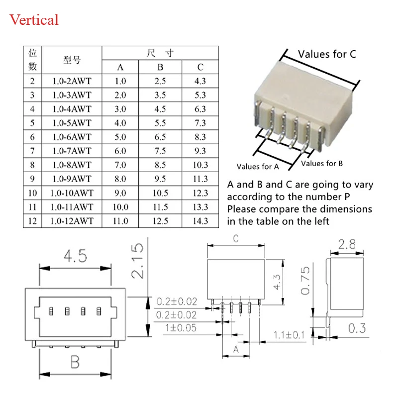 Juego de 10 conectores SH1.0 Mm, carcasa macho, Cable de 10/20/30cm + paso SMD Vertical/Horizontal 2/3/4/5/6/7/8/9/10/12P - imagen 5