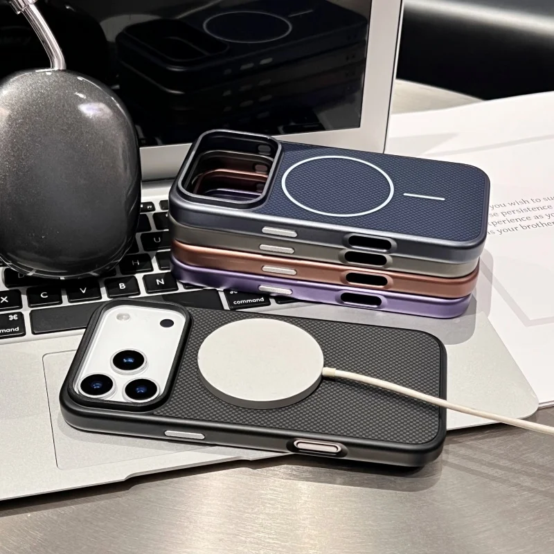 Patrón de celosía de negocios para funda Magsafe para iPhone 17 16 15 14 13 Pro Max cubierta de armadura chapada de carga inalámbrica a prueba de golpes - imagen 2