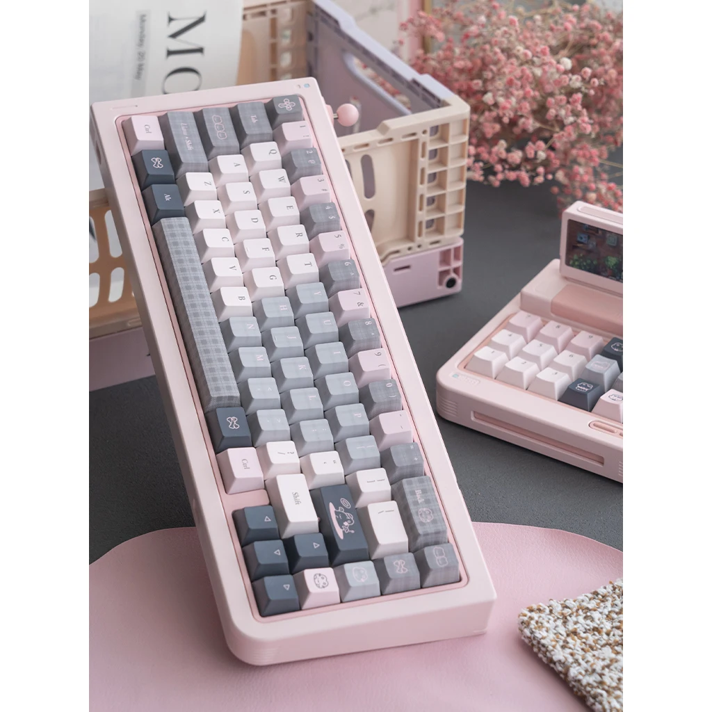 Juego de teclas con tema de conejo en polvo gris, perfil de cereza, teclas originales personalizadas hechas a mano para teclado mecánico, accesorios de regalo - imagen 3