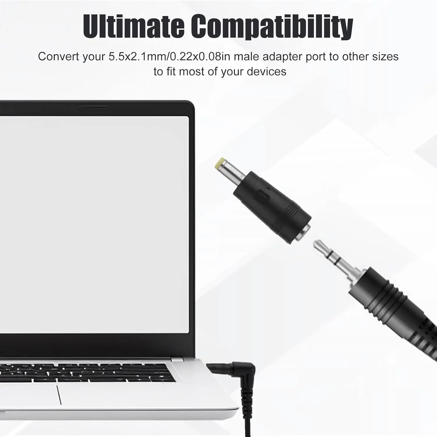 Conectores de adaptador de CC, adaptador de corriente de enchufe Jack de barril de CC, punta de adaptador hembra a macho de 5,5x2,1mm para Monitor, enrutador de cámara web y portátil - imagen 3