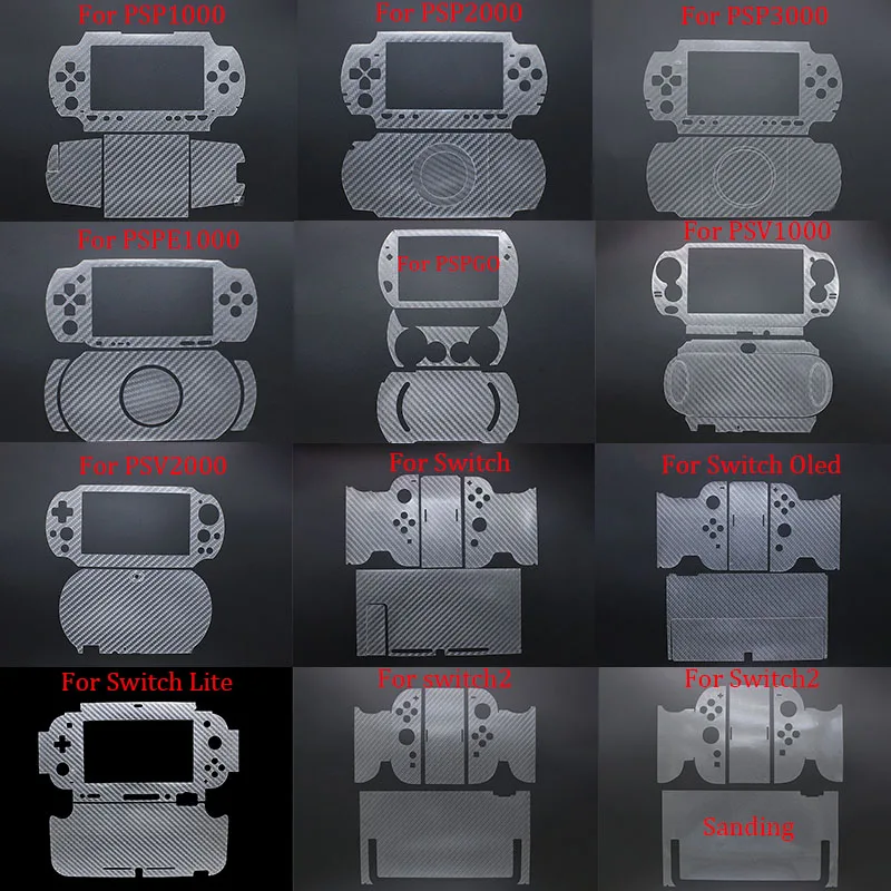 YUXI 1 Juego de película de fibra de carbono para Switch Lite NS Oled/PSP/PSV1000/2000/3000/PSPGO/PSPE1000 controlador pegatina de piel transparente