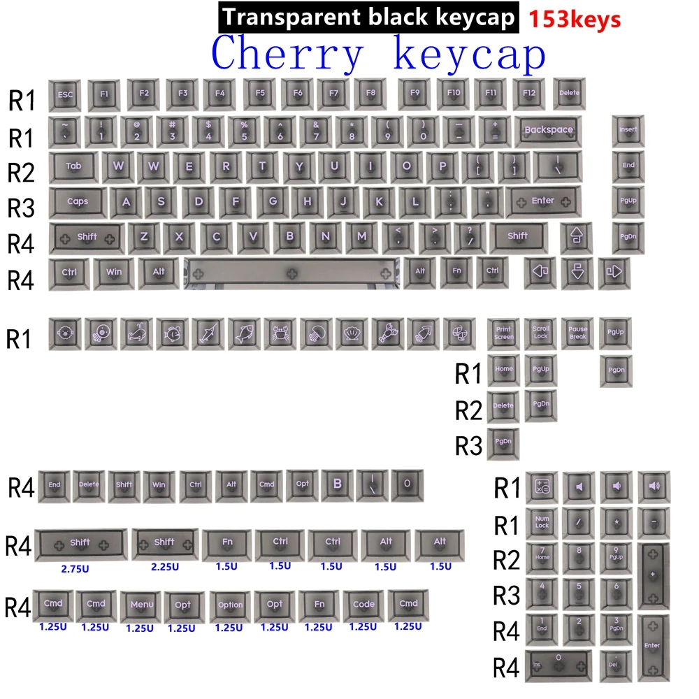 Teclas transparentes con retroiluminación RGB para teclado mecánico, 152 teclas, Material de PC de cereza, esmerilado, brumoso, Belleza