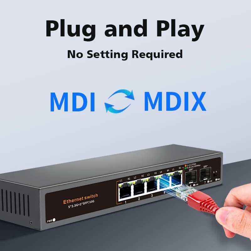 Conmutador Ethernet Hisource de 5 puertos 2,5G sin conmutador de red POE con puerto SFP 2*10G - imagen 4