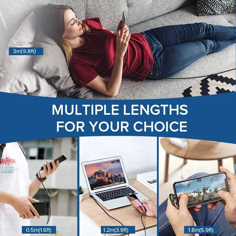 Juego móvil de doble codo con Cable de datos ligero, Cable de nailon trenzado para Apple Android, Cable de carga rápida para teléfono móvil tipo c - imagen 3