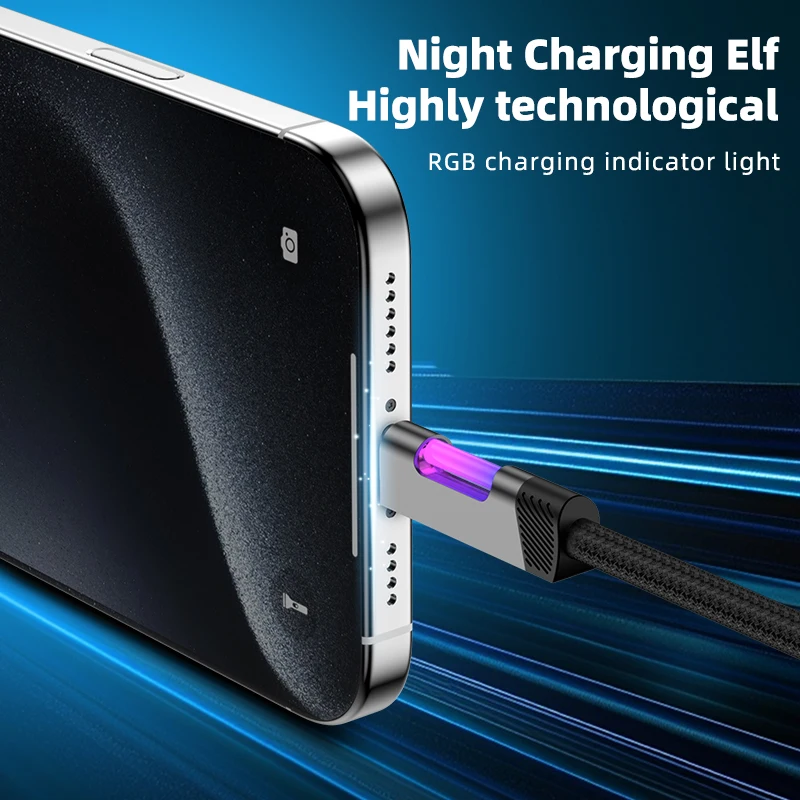 Cable USB tipo C con luz RGB, Cable de sincronización de datos de carga rápida PD de 100W para iPhone 16 pro, Huawei, Xiaomi, Realme, Samsung - imagen 2