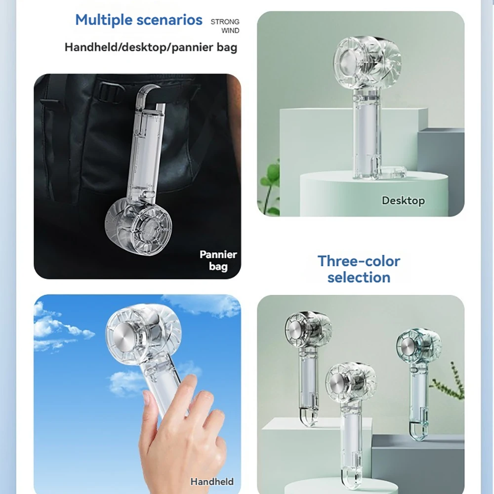 Nuevo ventilador Turbo de escritorio portátil transparente, ventilador recargable, ventilador de mano de 3 velocidades para viajes, ventiladores de compresión fría al aire libre - imagen 2
