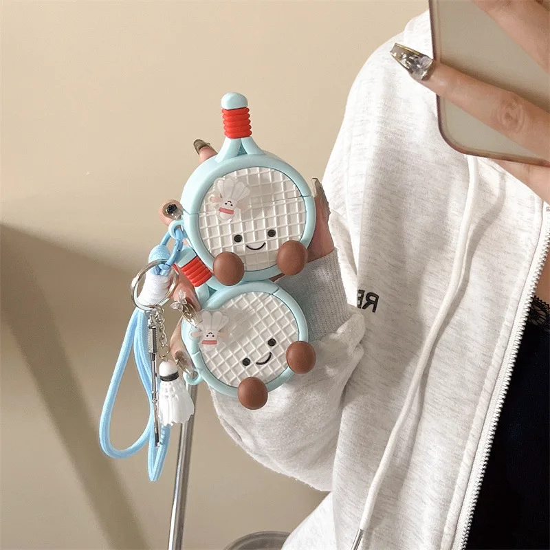 For AirPods 4 3 2 1 Pro Pro2 Earphone Case 3D Badminton Racket Cute Cartoon Silicone Protective Headphone Box With Pendant - imagen 2
