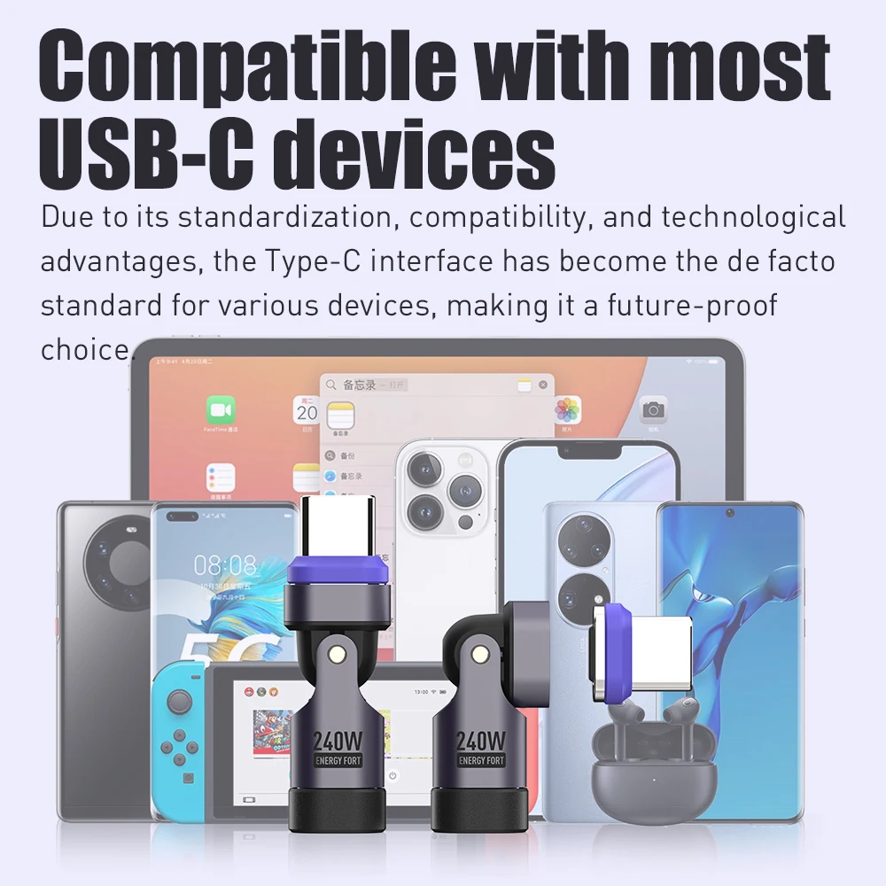 Cable de Carga Magnético 240W 180 °   Adaptador magnético giratorio USB C a USB C tipo C Cable de cargador rápido conector de transferencia de datos - imagen 4