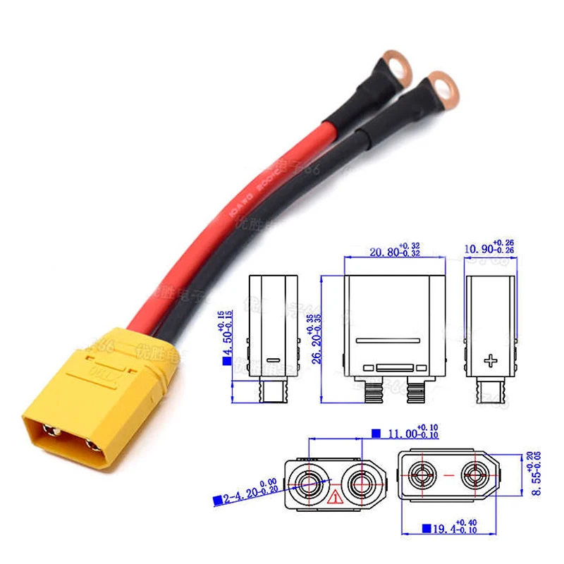 Cable conector de punta de cobre XT90 a 6MM/8MM XT 90 enchufe a línea de Terminal O 10AWG modelo de avión Cable de conexión de batería de litio - imagen 3