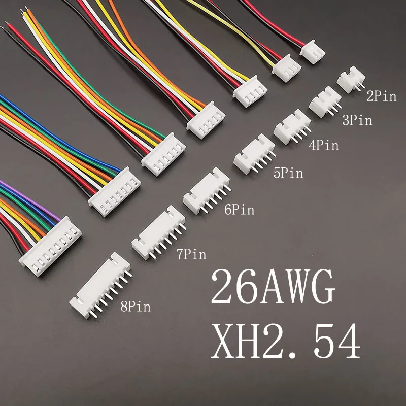 5 Juegos JST XH 2,54 conector hembra + carcasa macho 2/3/4/5/6/7/8 Pin enchufe XH 2,54mm Terminal de paso con cables Cable 26AWG 10/20CM