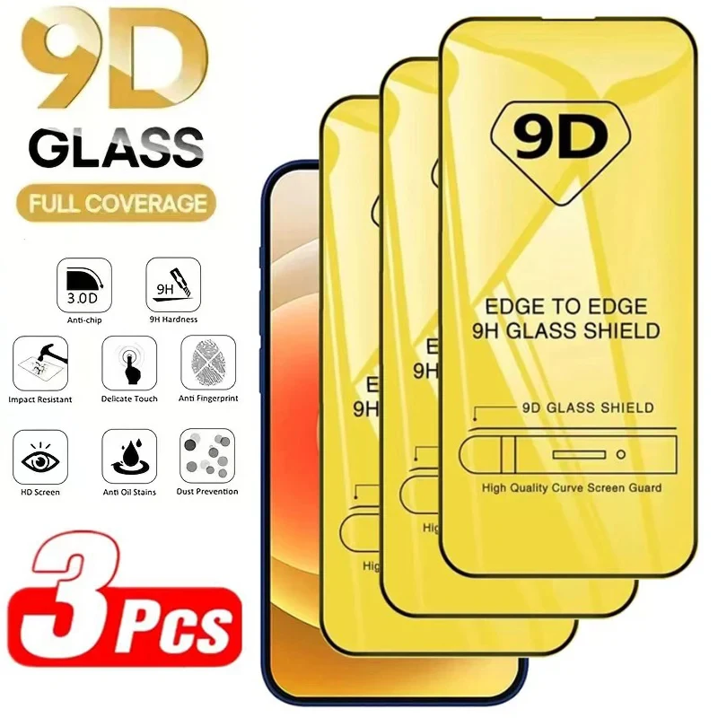 3 uds cubierta completa de vidrio templado para iPhone 15 Pro Max 15 Plus Protector de pantalla para iPhone 14 13 12 11 Pro Max 13 Mini cristal de teléfono