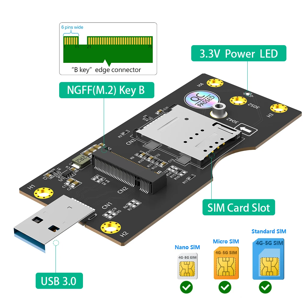 Adaptador NGFF(M.2) a USB 3,0 con tarjeta SIM de 8 pines, Kit de gastos, ranura para módulo 3G/4G/5G, tarjeta NGFF(M.2) tipo 3042/3052 - imagen 2