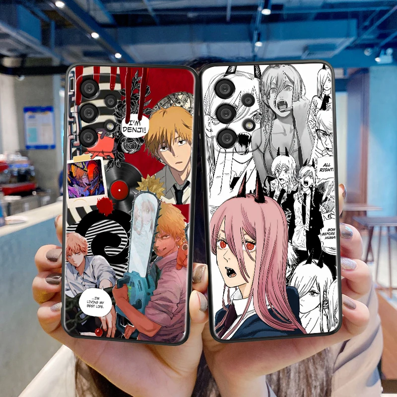 Anime motosierra hombre para Samsung A55 A35 A25 A15 A14 A73 A53 A13 A05S A03S A02S A71 A52 A32 funda de teléfono suave negra - imagen 2