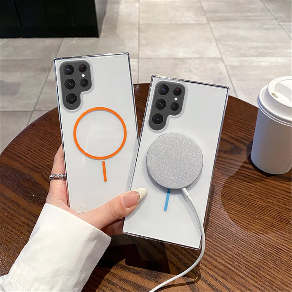 Funda de teléfono Magsafe de lujo para Samsung S25, funda de carga inalámbrica Ultra transparente para Samsung S25 Plus S24 Ultra S24 FE - imagen 3