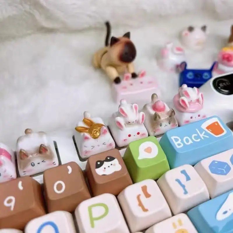 DIY hecho a mano arcilla conejito keycap creativo lindo gato juego Teclado mecánico keycap ESC botón teclado decoración