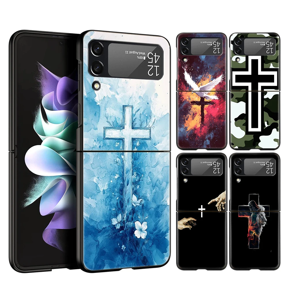 Funda de teléfono con cruz de Jesucristo de la Biblia para Samsung Galaxy Z Flip 3 4 5 6 7 PC plegable duro para Samsung Z Flip3 Flip4 Flip5