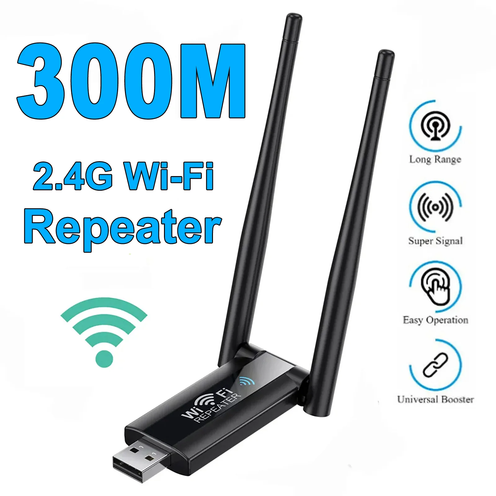 Repetidor WiFi USB inalámbrico de 2,4G y 300Mbps, amplificador de señal WiFi, enrutador Wi-Fi de largo alcance, extensión de red doméstica