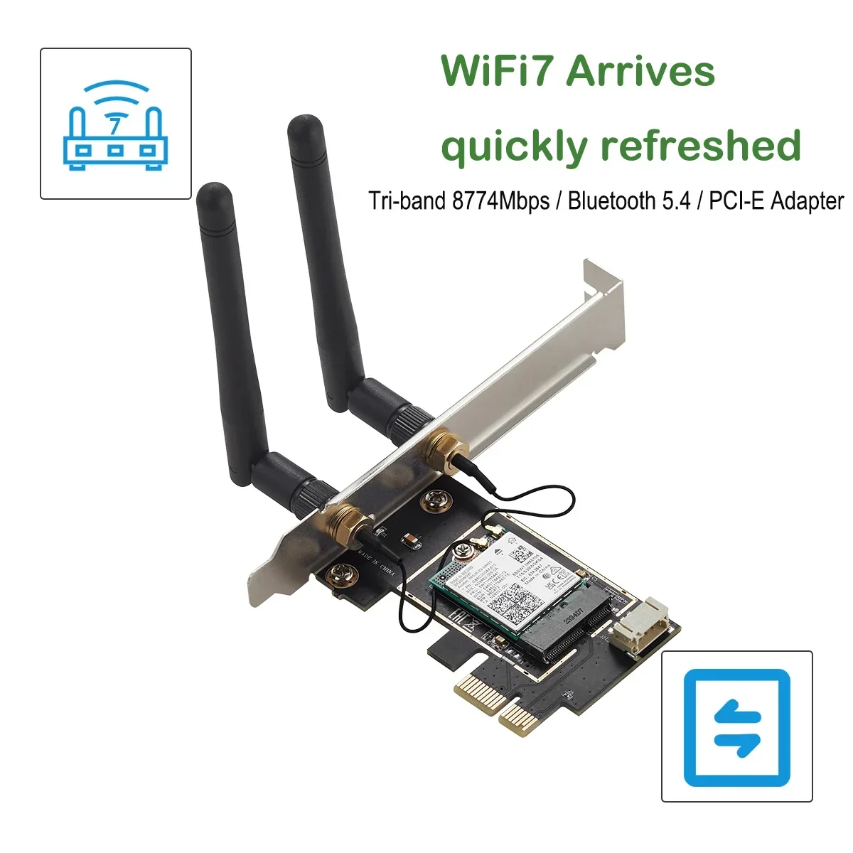 IOCREST WiFi inalámbrico 7 Intel BE200 PCI-E tarjeta de red Bluetooth 5,4 Tri Band 2,4G y 5G y 6GHz 8774Mbps BE200NGW Chip 802.11be - imagen 3