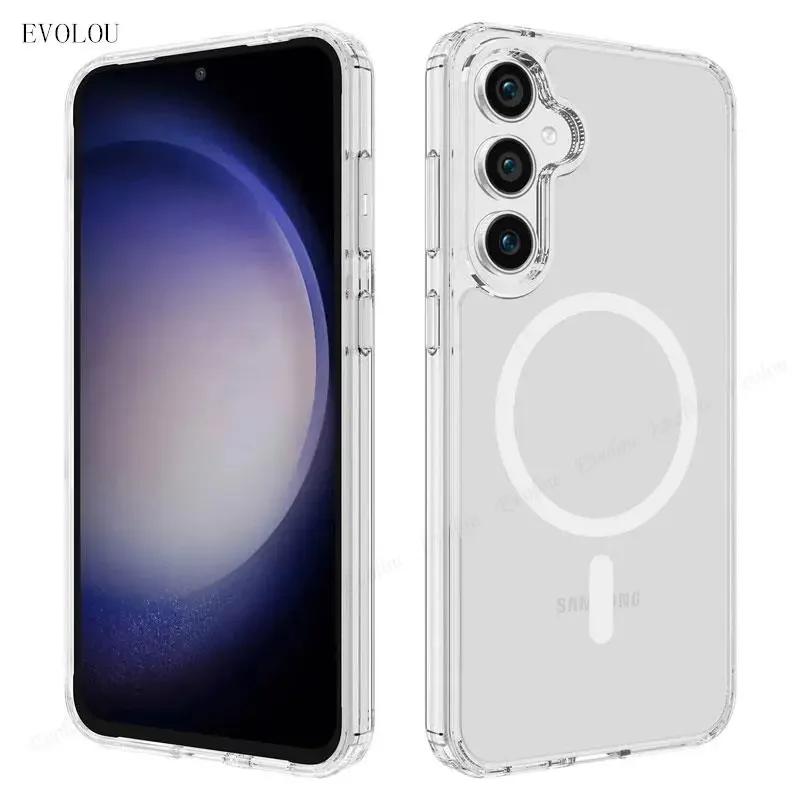 Funda acrílica transparente para Samsung Galaxy A55 A35 5G A15, funda magnética para carga inalámbrica Magsafe para A 15 35 56 16